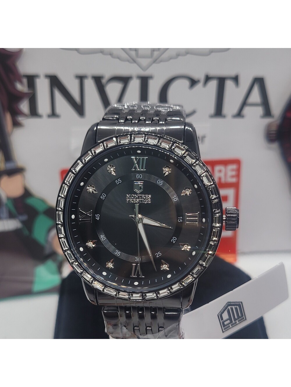 499 Montres Prestige Vetriore Quartz Analog Black Dial Gem-Set Bezel